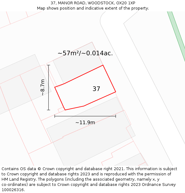 37, MANOR ROAD, WOODSTOCK, OX20 1XP: Plot and title map