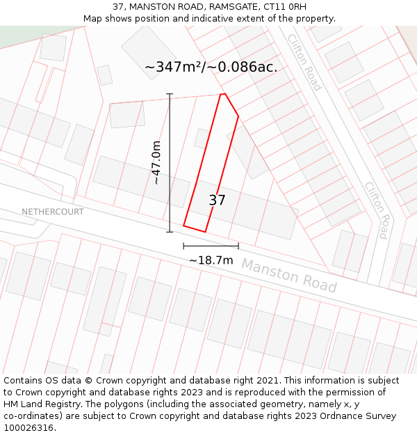 37, MANSTON ROAD, RAMSGATE, CT11 0RH: Plot and title map