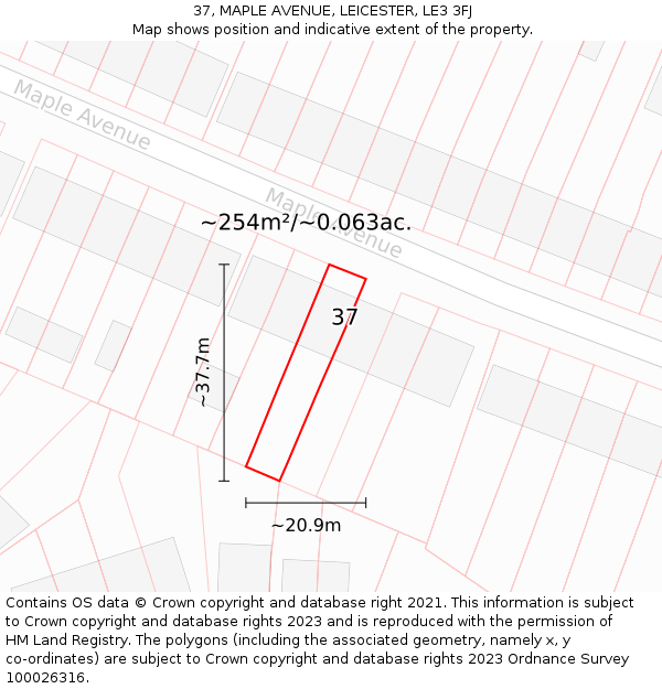 37, MAPLE AVENUE, LEICESTER, LE3 3FJ: Plot and title map