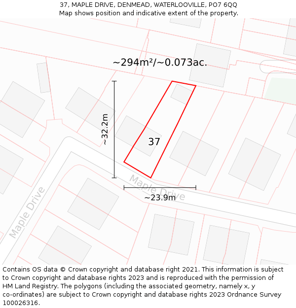 37, MAPLE DRIVE, DENMEAD, WATERLOOVILLE, PO7 6QQ: Plot and title map