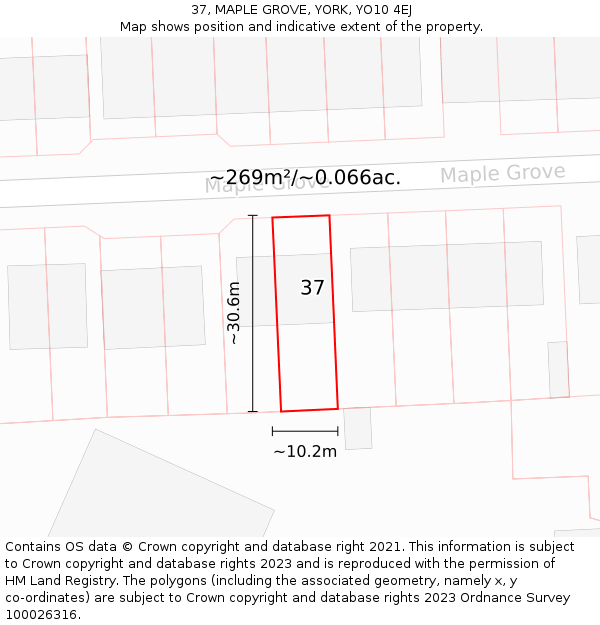 37, MAPLE GROVE, YORK, YO10 4EJ: Plot and title map