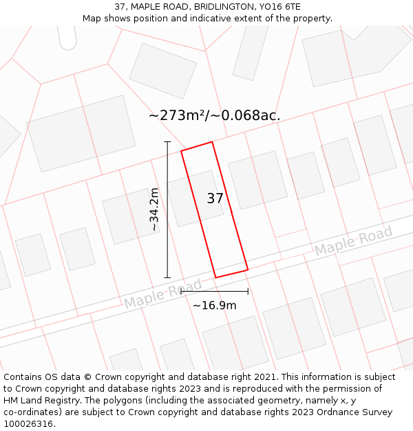 37, MAPLE ROAD, BRIDLINGTON, YO16 6TE: Plot and title map