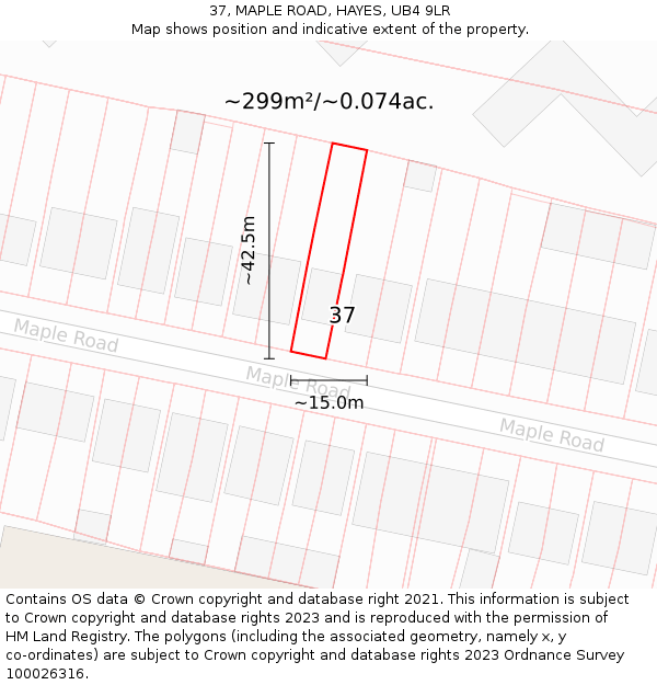 37, MAPLE ROAD, HAYES, UB4 9LR: Plot and title map