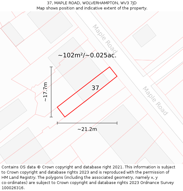 37, MAPLE ROAD, WOLVERHAMPTON, WV3 7JD: Plot and title map