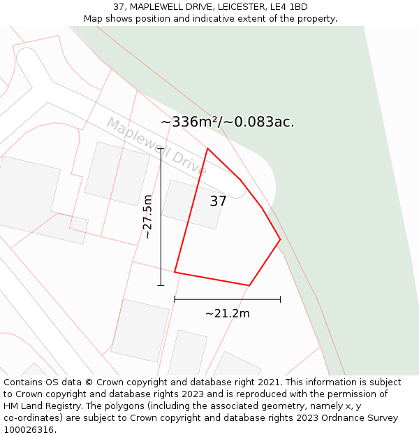 37, MAPLEWELL DRIVE, LEICESTER, LE4 1BD: Plot and title map