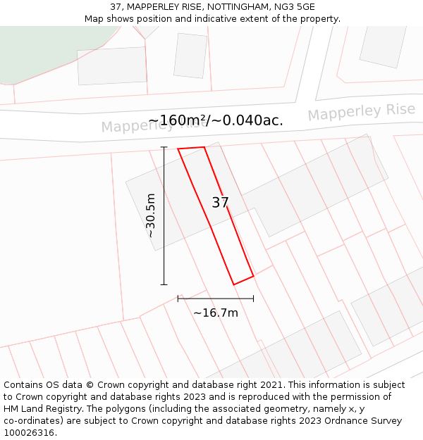 37, MAPPERLEY RISE, NOTTINGHAM, NG3 5GE: Plot and title map