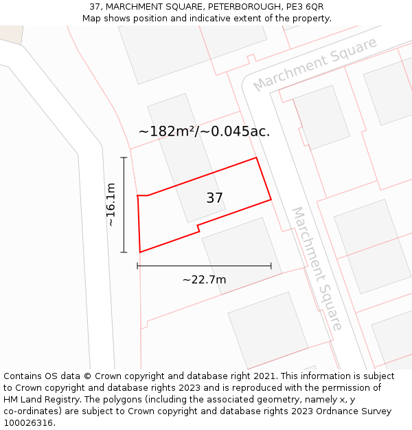 37, MARCHMENT SQUARE, PETERBOROUGH, PE3 6QR: Plot and title map