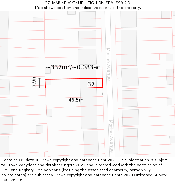 37, MARINE AVENUE, LEIGH-ON-SEA, SS9 2JD: Plot and title map