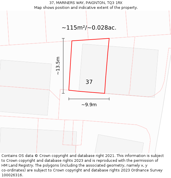 37, MARINERS WAY, PAIGNTON, TQ3 1RX: Plot and title map