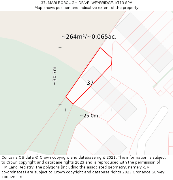 37, MARLBOROUGH DRIVE, WEYBRIDGE, KT13 8PA: Plot and title map