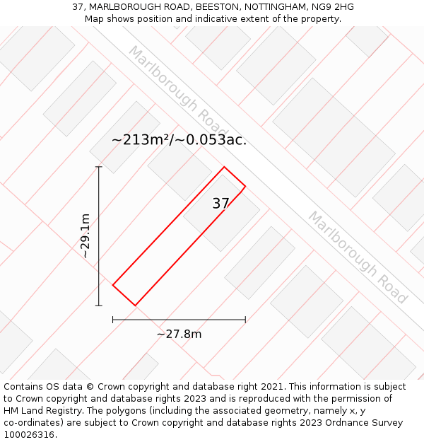 37, MARLBOROUGH ROAD, BEESTON, NOTTINGHAM, NG9 2HG: Plot and title map