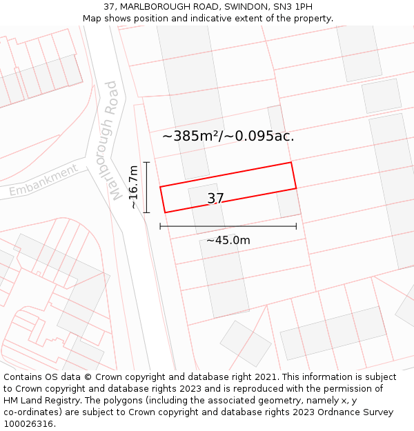 37, MARLBOROUGH ROAD, SWINDON, SN3 1PH: Plot and title map