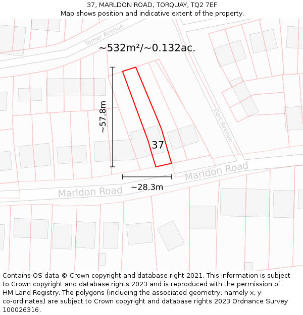37, MARLDON ROAD, TORQUAY, TQ2 7EF: Plot and title map