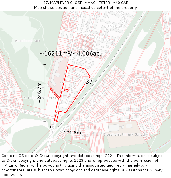 37, MARLEYER CLOSE, MANCHESTER, M40 0AB: Plot and title map