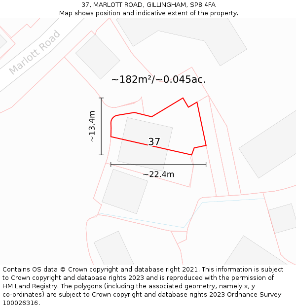 37, MARLOTT ROAD, GILLINGHAM, SP8 4FA: Plot and title map