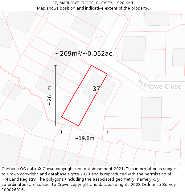 37, MARLOWE CLOSE, PUDSEY, LS28 9NT: Plot and title map