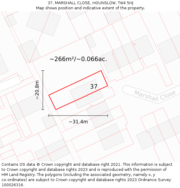 37, MARSHALL CLOSE, HOUNSLOW, TW4 5HJ: Plot and title map