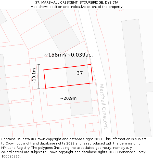 37, MARSHALL CRESCENT, STOURBRIDGE, DY8 5TA: Plot and title map