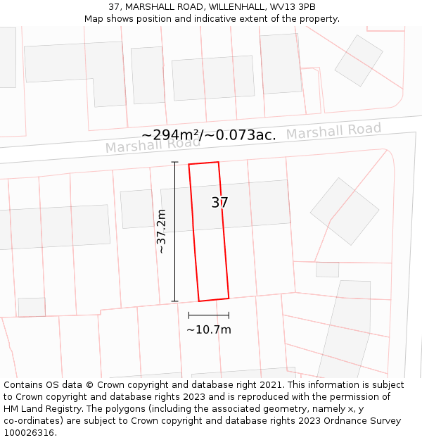 37, MARSHALL ROAD, WILLENHALL, WV13 3PB: Plot and title map