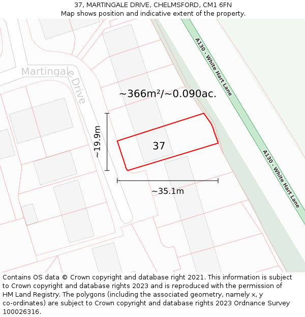 37, MARTINGALE DRIVE, CHELMSFORD, CM1 6FN: Plot and title map