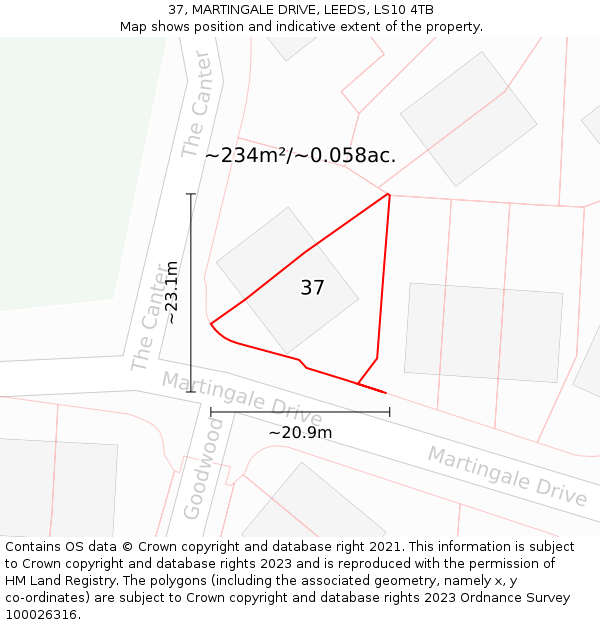 37, MARTINGALE DRIVE, LEEDS, LS10 4TB: Plot and title map