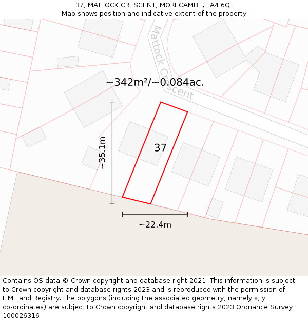 37, MATTOCK CRESCENT, MORECAMBE, LA4 6QT: Plot and title map