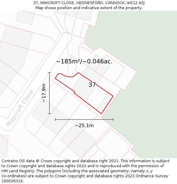37, MAYCROFT CLOSE, HEDNESFORD, CANNOCK, WS12 4SJ: Plot and title map