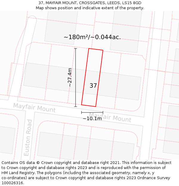 37, MAYFAIR MOUNT, CROSSGATES, LEEDS, LS15 8GD: Plot and title map