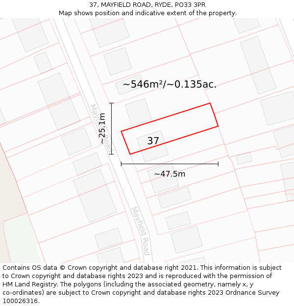 37, MAYFIELD ROAD, RYDE, PO33 3PR: Plot and title map