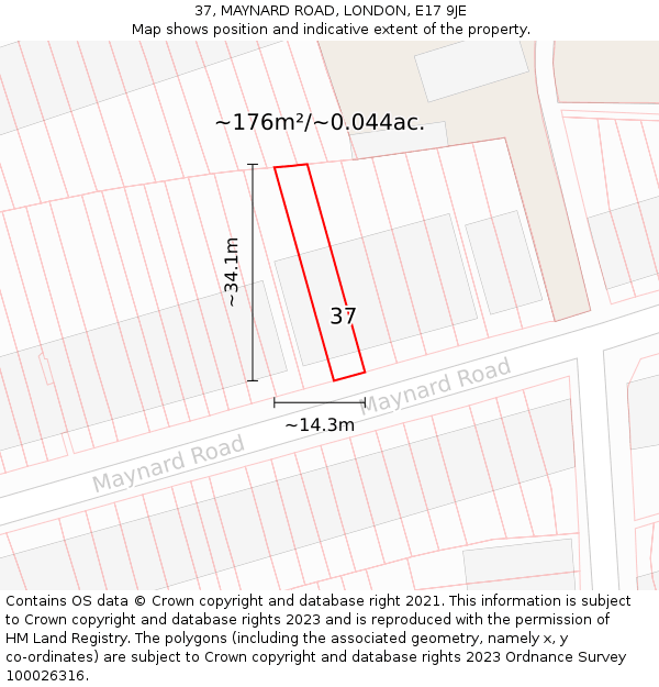 37, MAYNARD ROAD, LONDON, E17 9JE: Plot and title map