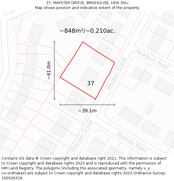 37, MAYSTER GROVE, BRIGHOUSE, HD6 3NU: Plot and title map