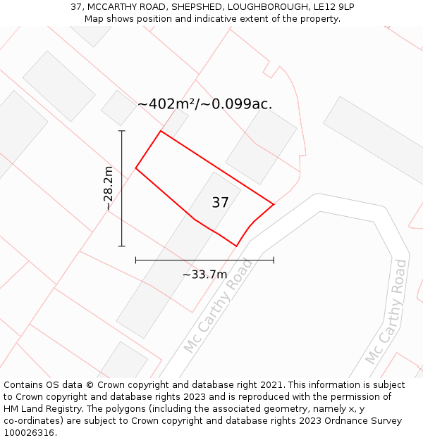 37, MCCARTHY ROAD, SHEPSHED, LOUGHBOROUGH, LE12 9LP: Plot and title map