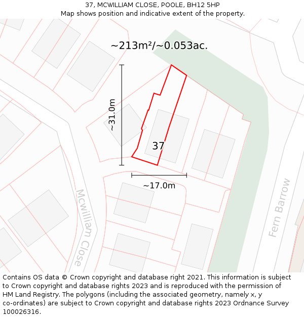 37, MCWILLIAM CLOSE, POOLE, BH12 5HP: Plot and title map