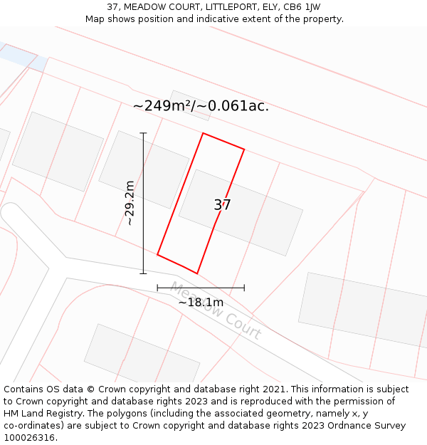 37, MEADOW COURT, LITTLEPORT, ELY, CB6 1JW: Plot and title map