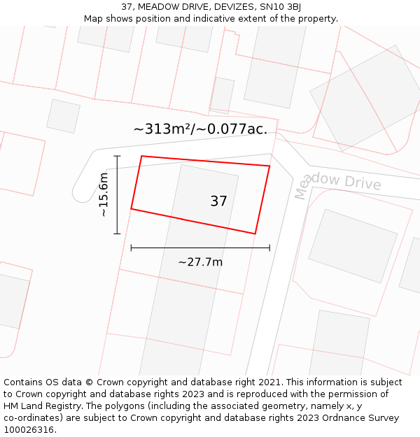 37, MEADOW DRIVE, DEVIZES, SN10 3BJ: Plot and title map