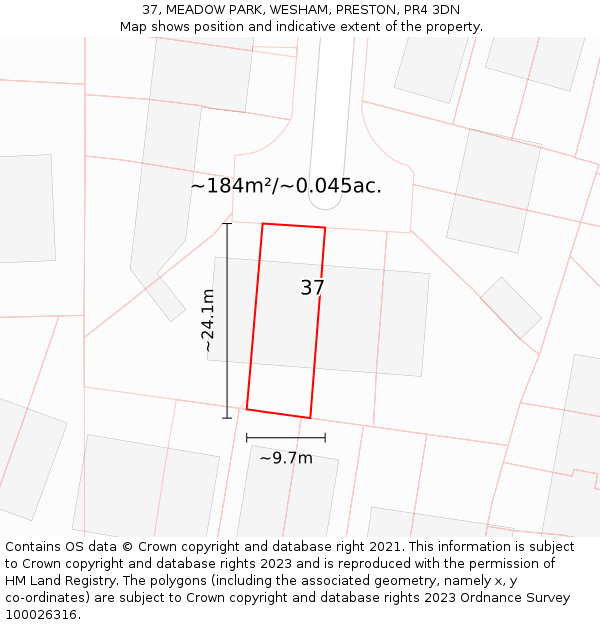 37, MEADOW PARK, WESHAM, PRESTON, PR4 3DN: Plot and title map