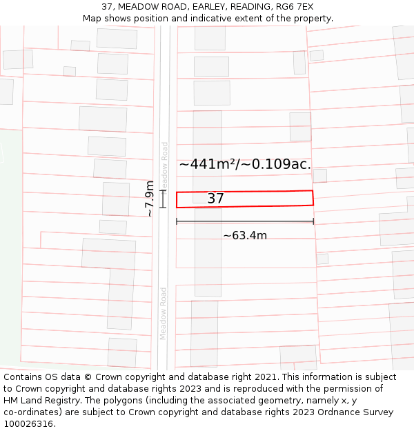37, MEADOW ROAD, EARLEY, READING, RG6 7EX: Plot and title map
