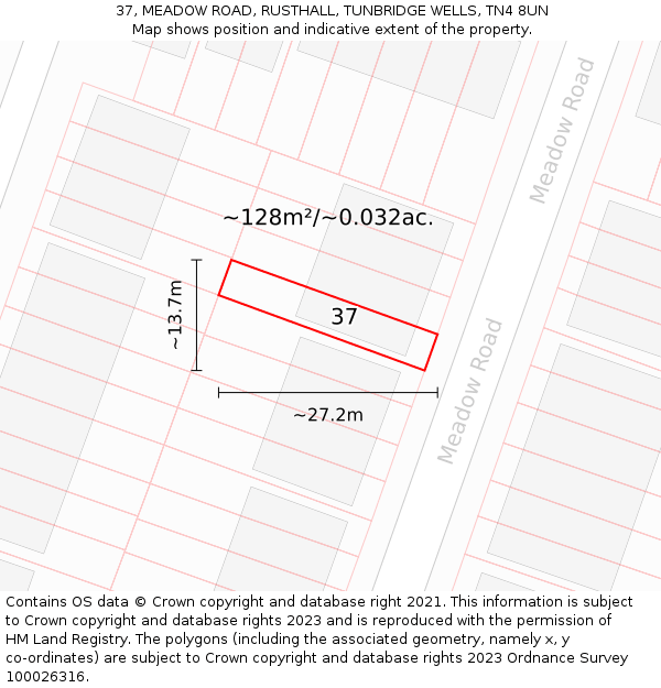 37, MEADOW ROAD, RUSTHALL, TUNBRIDGE WELLS, TN4 8UN: Plot and title map