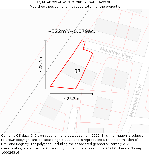 37, MEADOW VIEW, STOFORD, YEOVIL, BA22 9UL: Plot and title map