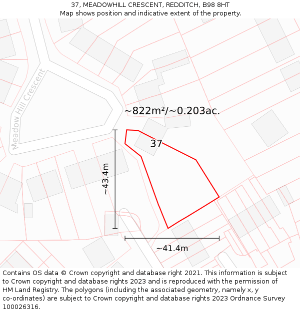 37, MEADOWHILL CRESCENT, REDDITCH, B98 8HT: Plot and title map