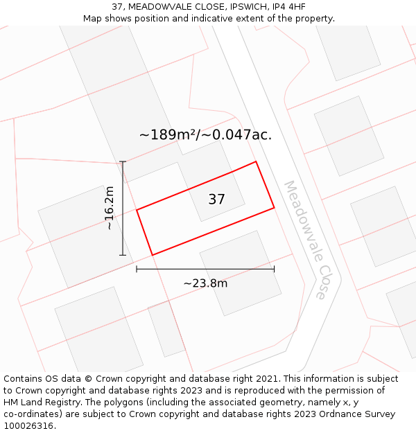 37, MEADOWVALE CLOSE, IPSWICH, IP4 4HF: Plot and title map