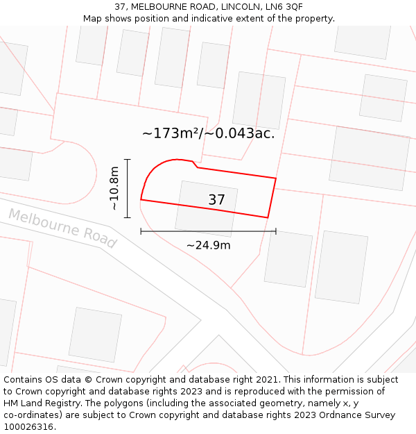 37, MELBOURNE ROAD, LINCOLN, LN6 3QF: Plot and title map