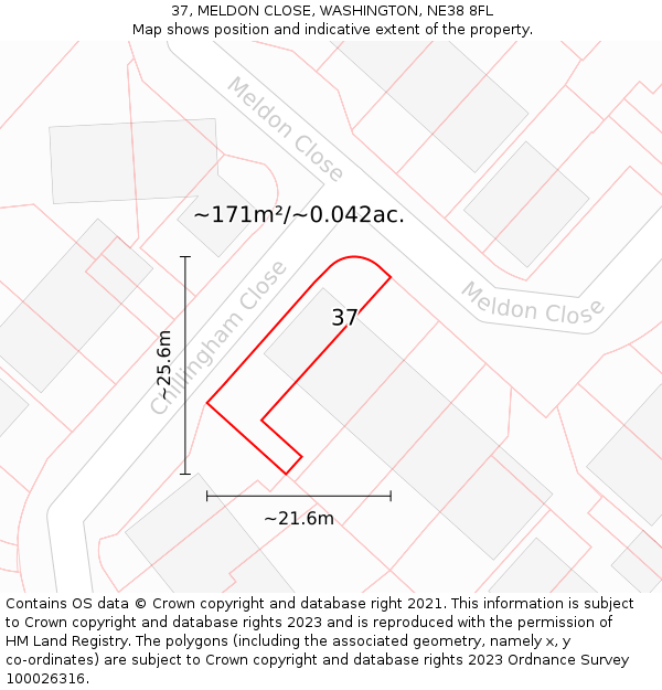 37, MELDON CLOSE, WASHINGTON, NE38 8FL: Plot and title map