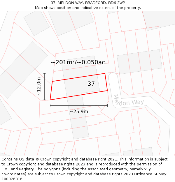 37, MELDON WAY, BRADFORD, BD6 3WP: Plot and title map