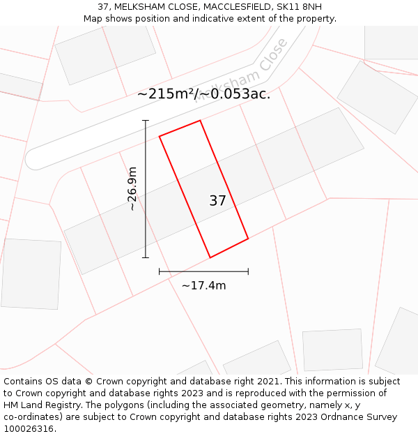 37, MELKSHAM CLOSE, MACCLESFIELD, SK11 8NH: Plot and title map