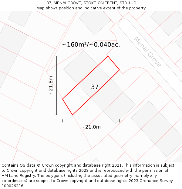 37, MENAI GROVE, STOKE-ON-TRENT, ST3 1UD: Plot and title map
