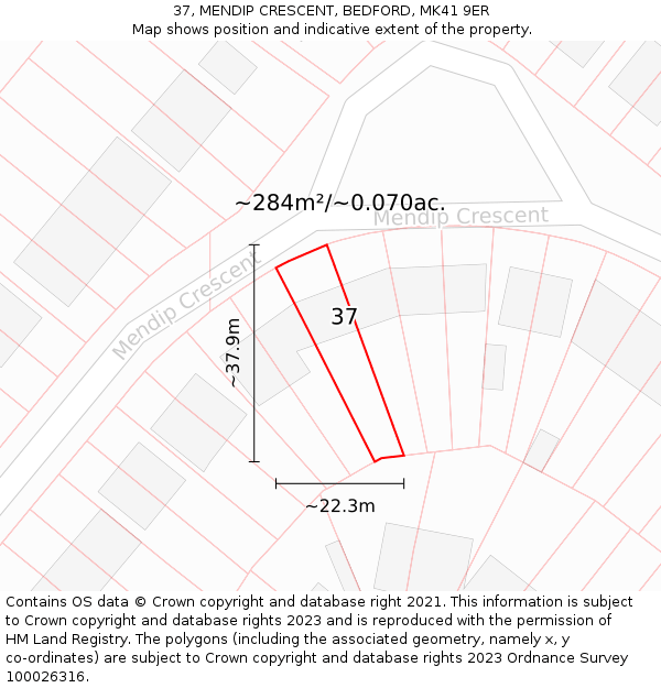 37, MENDIP CRESCENT, BEDFORD, MK41 9ER: Plot and title map