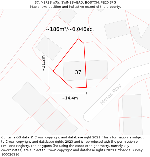 37, MERES WAY, SWINESHEAD, BOSTON, PE20 3FG: Plot and title map