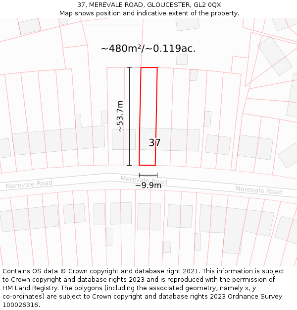 37, MEREVALE ROAD, GLOUCESTER, GL2 0QX: Plot and title map