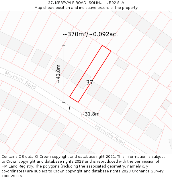 37, MEREVALE ROAD, SOLIHULL, B92 8LA: Plot and title map